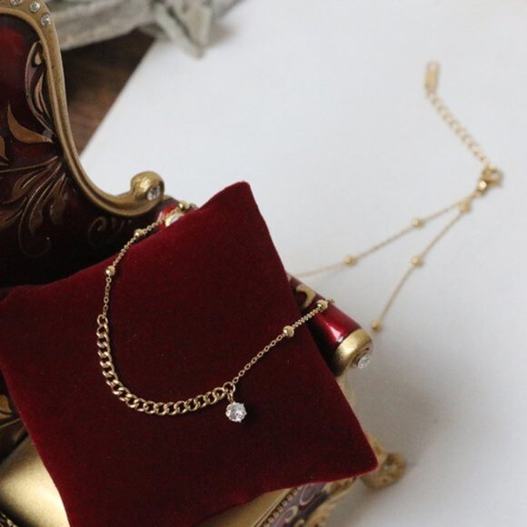 18K Gold Plated Diamond Drop Link Chain Necklace - Picture 8 of 10